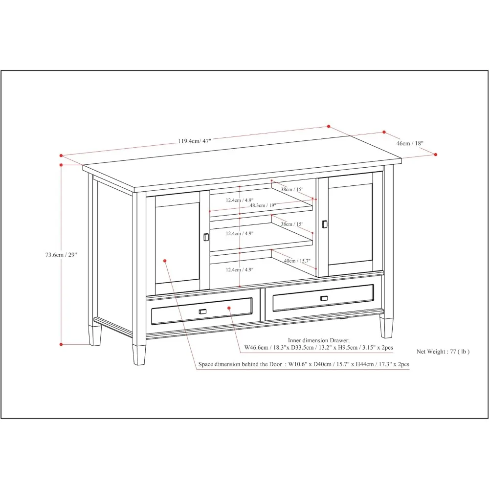 WOOD 47 Inch Wide Transitional TV Media Stand in Black For TVs up to 52 Inches, For The Living Room and Entertainment Center