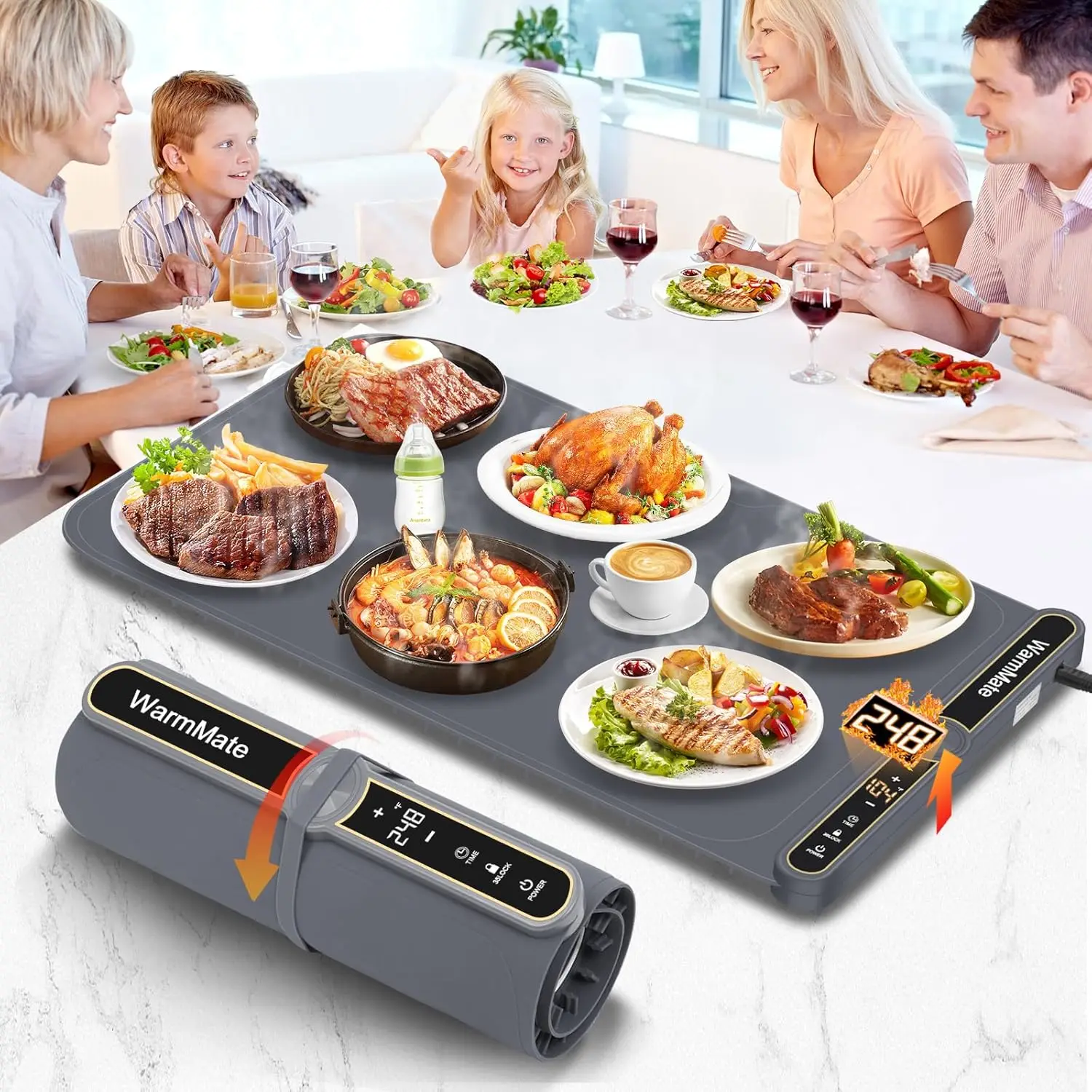 

Electric Food Warming Mat with 9-Level Temperature Control, 6H Timer, Fast Heating for Buffets & Parties