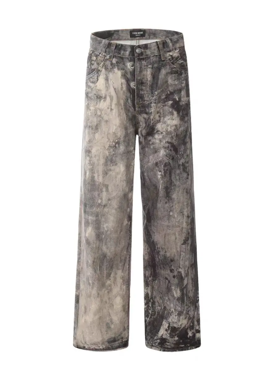 Calças Jeans Masculinas de Cintura Baixa com Estampa Digital Camuflada 3D, Estilo Americano, Marca Tendência