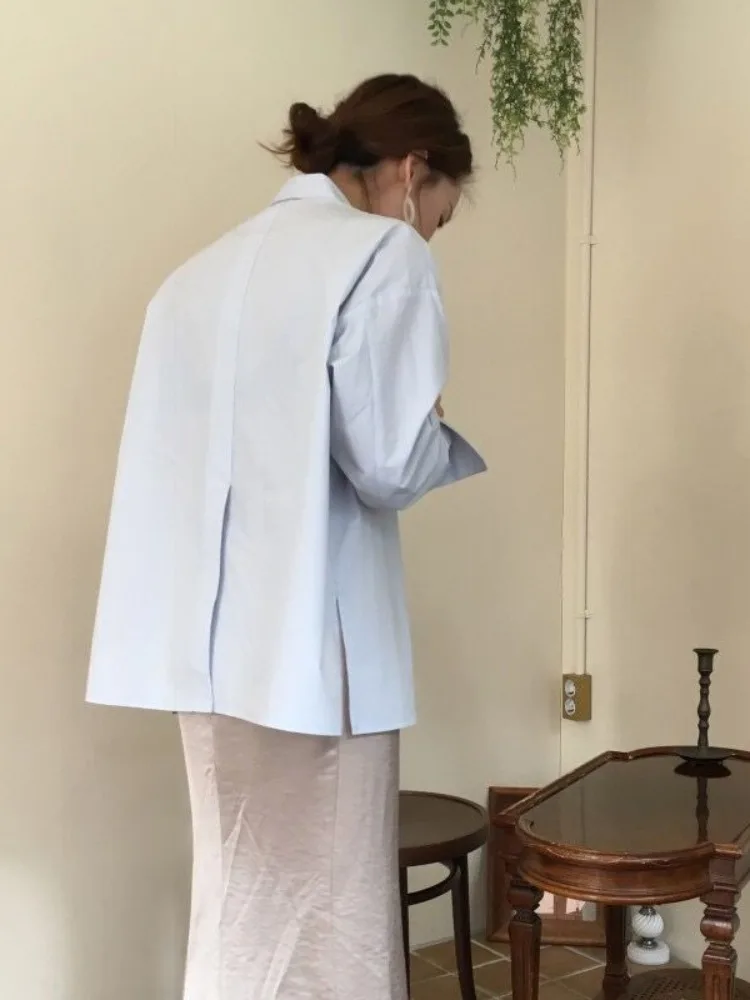 Csa de Manga Larga Estilo Básico Chic para Mujer, Cierre de un Solo Botón, Abertura Lateral, Blusa Hoada Informal para O...
