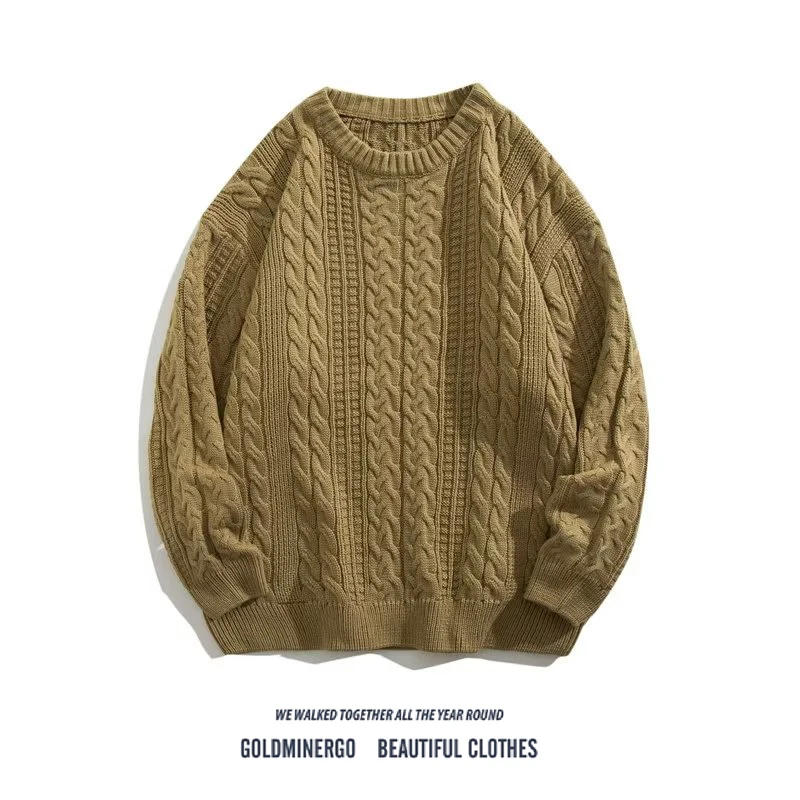 

Retro Japanese Sle Men's Knitted Sweater Loose Casual round Ne Twist Patterned Comfortable Autumn Winter Faionable Lazy...