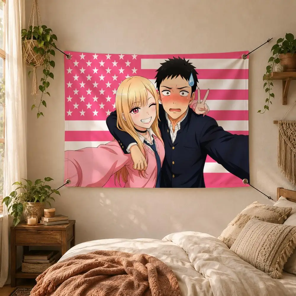 Romance Anime M-Marin x Gojo Flags Decorative Flag Banner for Outdoor Garden Yard Camping Party Home Wall Hanging Decor