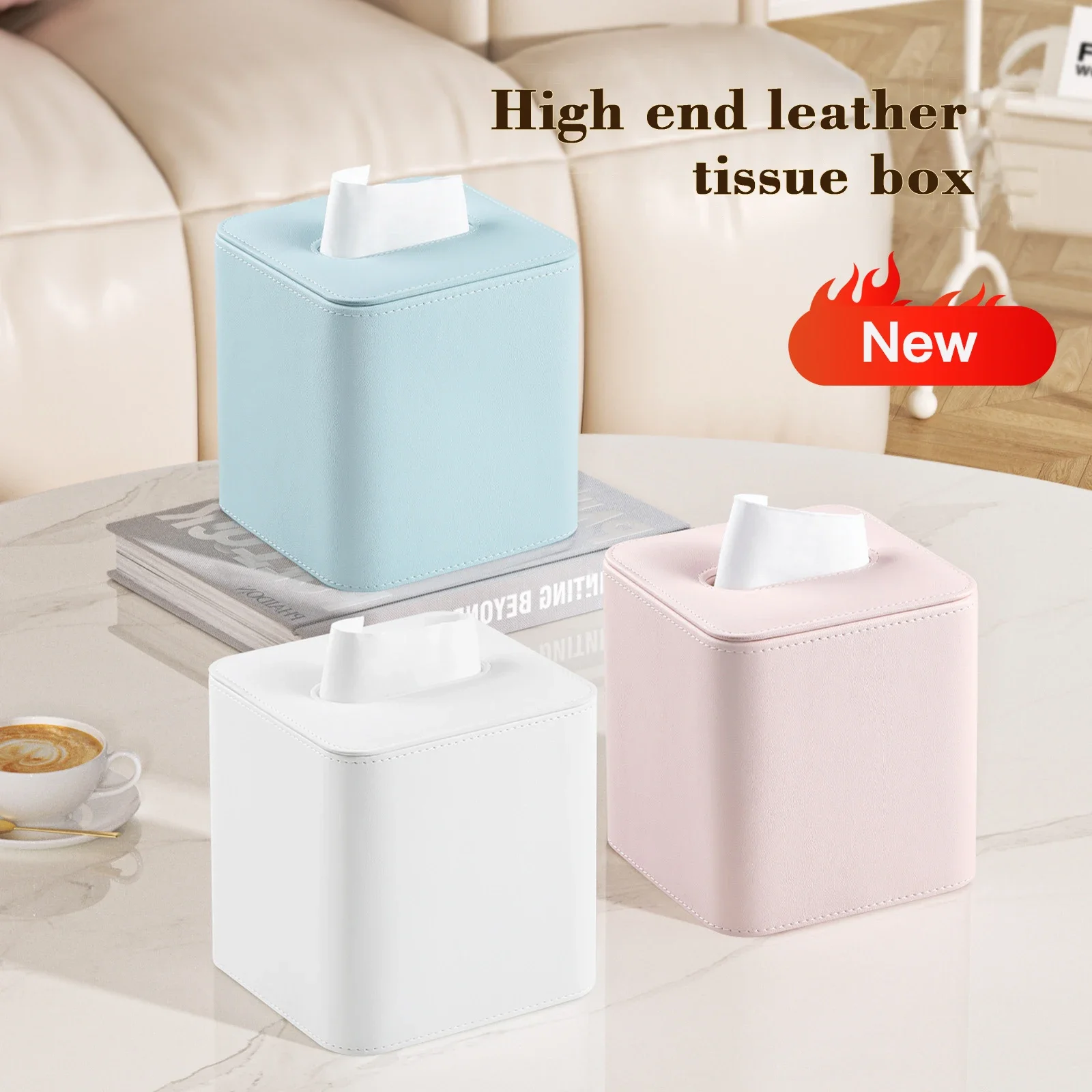 Leather tissue box, pink  tissue box, light luxury tissue box suitable for living room, bathroom, office, hotel