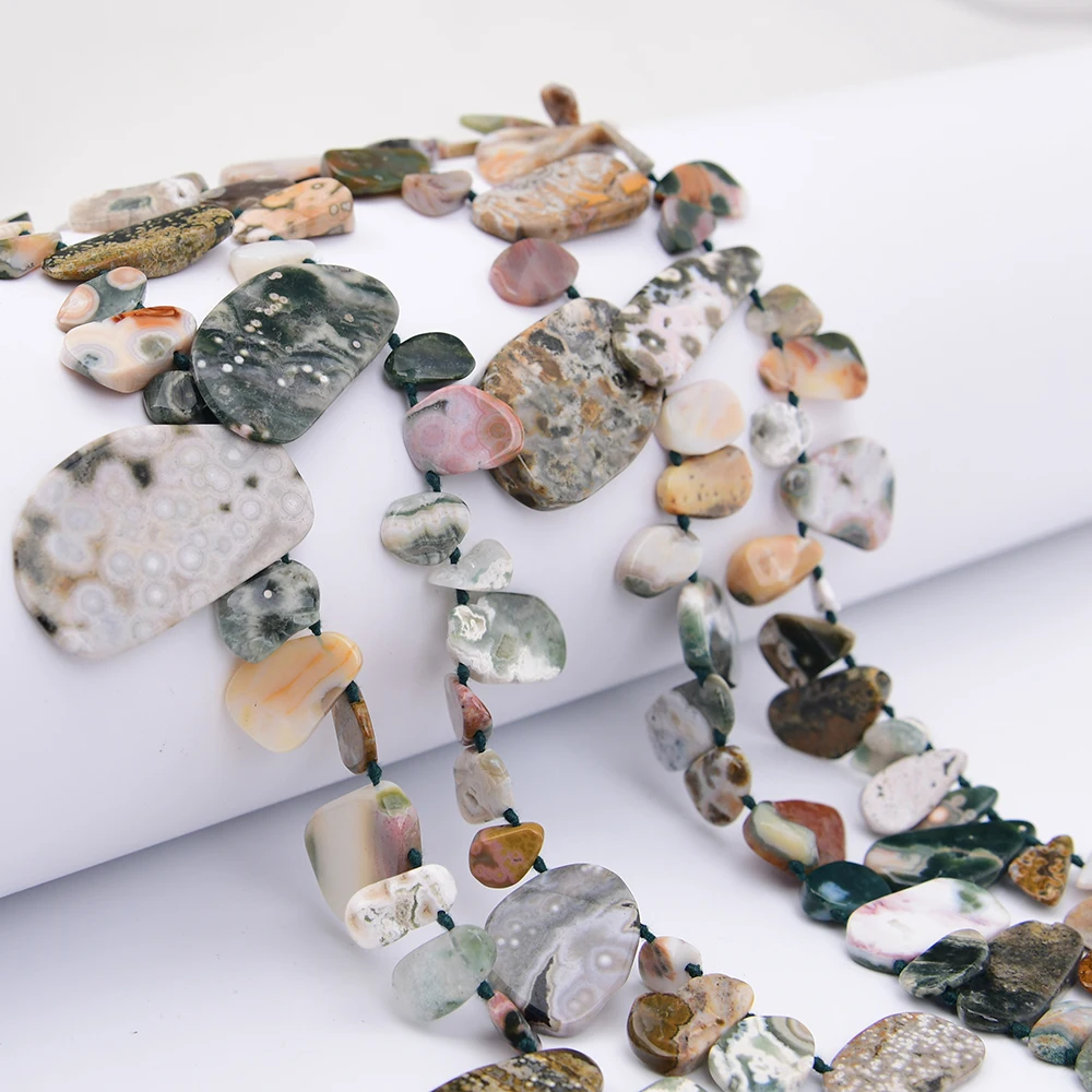 APDGG Natural Mix Green Ocean Jasper Agate Top Drilled Irregular Slice Loose Pendant Beads 16.5'' Strand Jewelry DIY