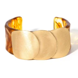ALLYES Fashion Geometric Circle Metal Acrylic Open Bangle for Women Personality Simple Wide Bracelets Party Jewelry Gifts