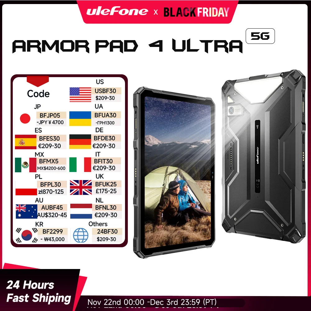 【World Premiere】5G Rugged Tablet Ulefone Armor Pad 4 Ultra IP68/IP69K LED Light 11800mAh Battery,fast charging 16GB+256GB 50MP