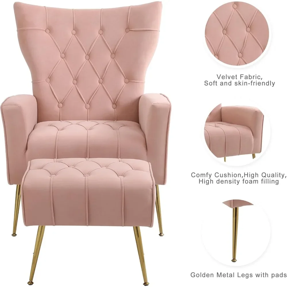 مجموعة من كرسيين مخمليين باللون الأبيض مع أرجل معدنية ذهبية مريحة لديكور غرفة المعيشة وغرفة النوم #4