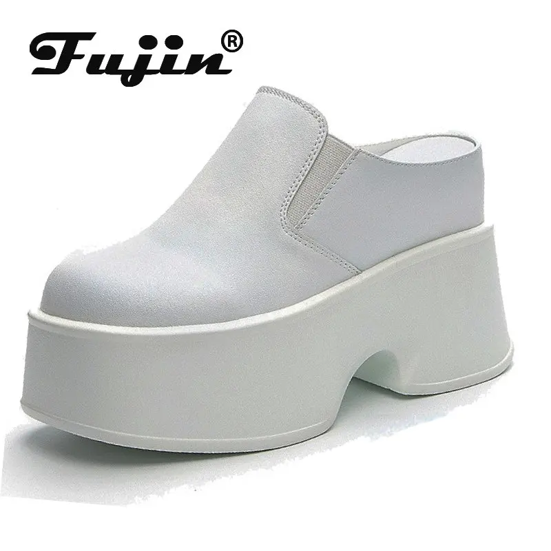 Fujin 11cm Genuine Leather Platform Wedge Slippers Platform Sneaker Women Shoes Super Heel Women Summer Moccasins Designer Boots