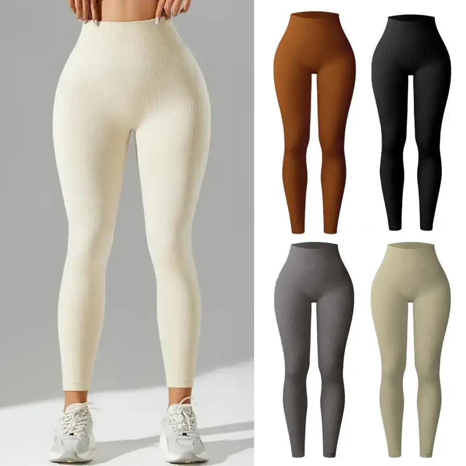 

Thread Knited Leggings Women Seamless Slim Tights Gym Trainning Running High Waist Liftting High Elastic Yoga Fitness Pants