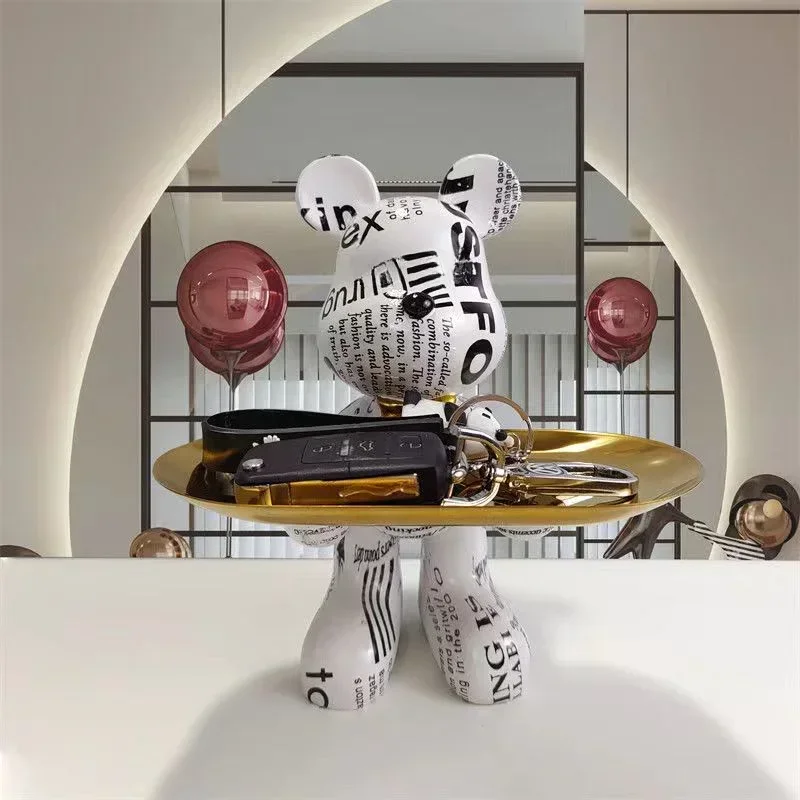 Graffiti Bear Ornament Figurine Home Decoration Animal Statue Keys Storage Shelf Modern Room Sculpture Table Decor Gift
