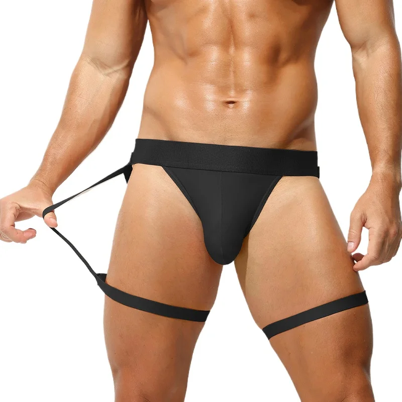 Men's Panties With Legs Ring Hollow Hip Lift Underwear Low Waist U Convex Pouch Lingerie Underpants Enhance T-Back Jockstrap
