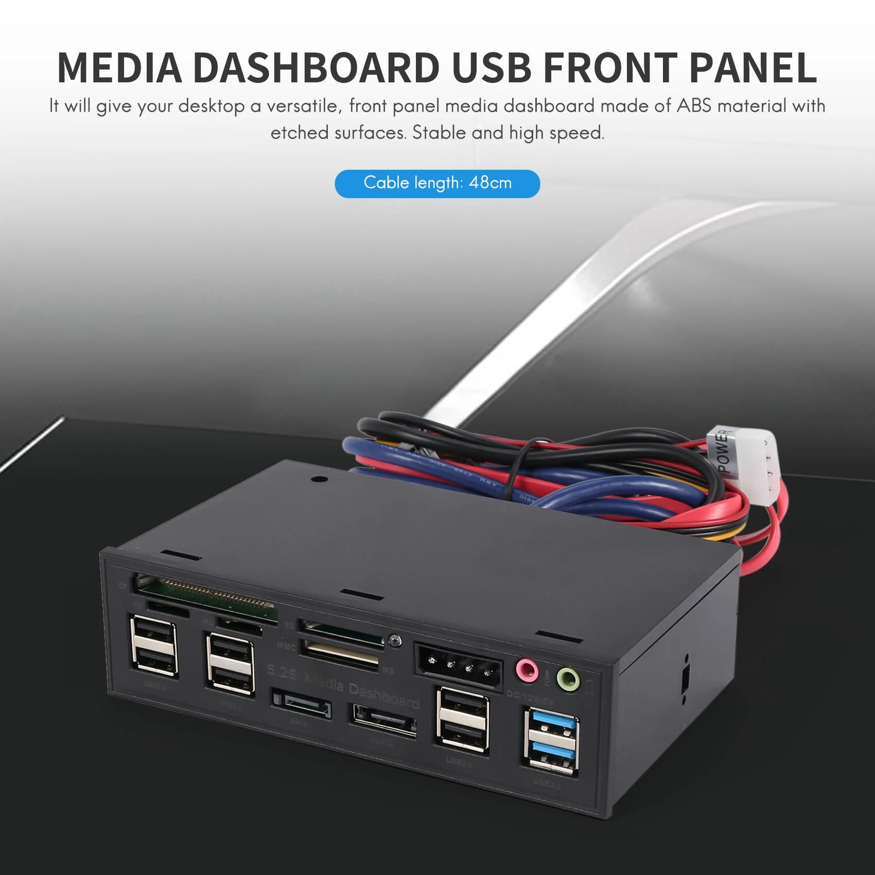 Multifunktionaler 5,25-Zoll-Medien-Armaturenbrett-Kartenleser USB 2.0 USB 3.0 20-poliger E-SATA SATA-Frontplatte