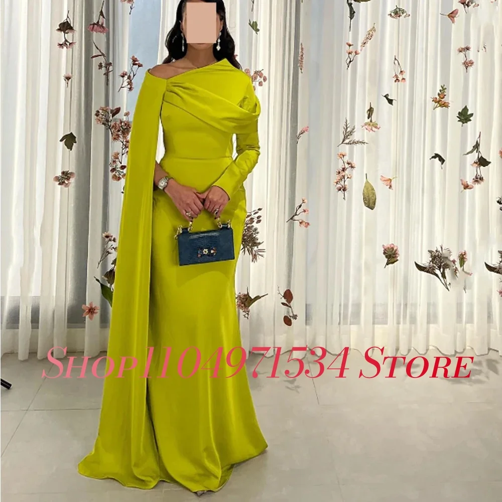 맞춤형 기질 새틴 오프 숄더 이브닝 드레스 섬세한 긴 소매 보트 넥 특별 행사 가운 사용자 정의 크기