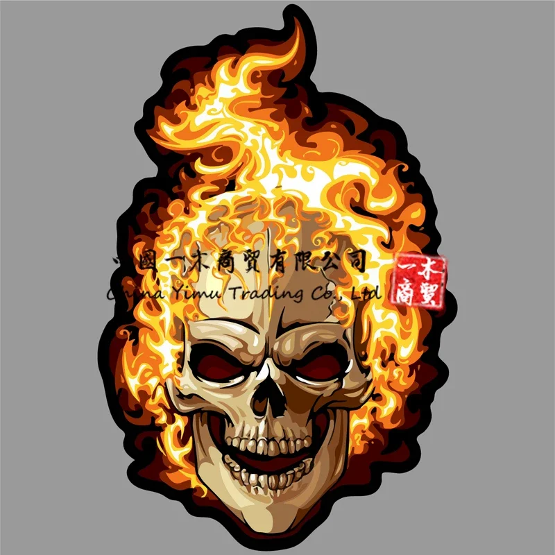 Flaming Skull Biker Hard Hat Helmet Sticker Motorcycle Vehicle Decal Car Truck