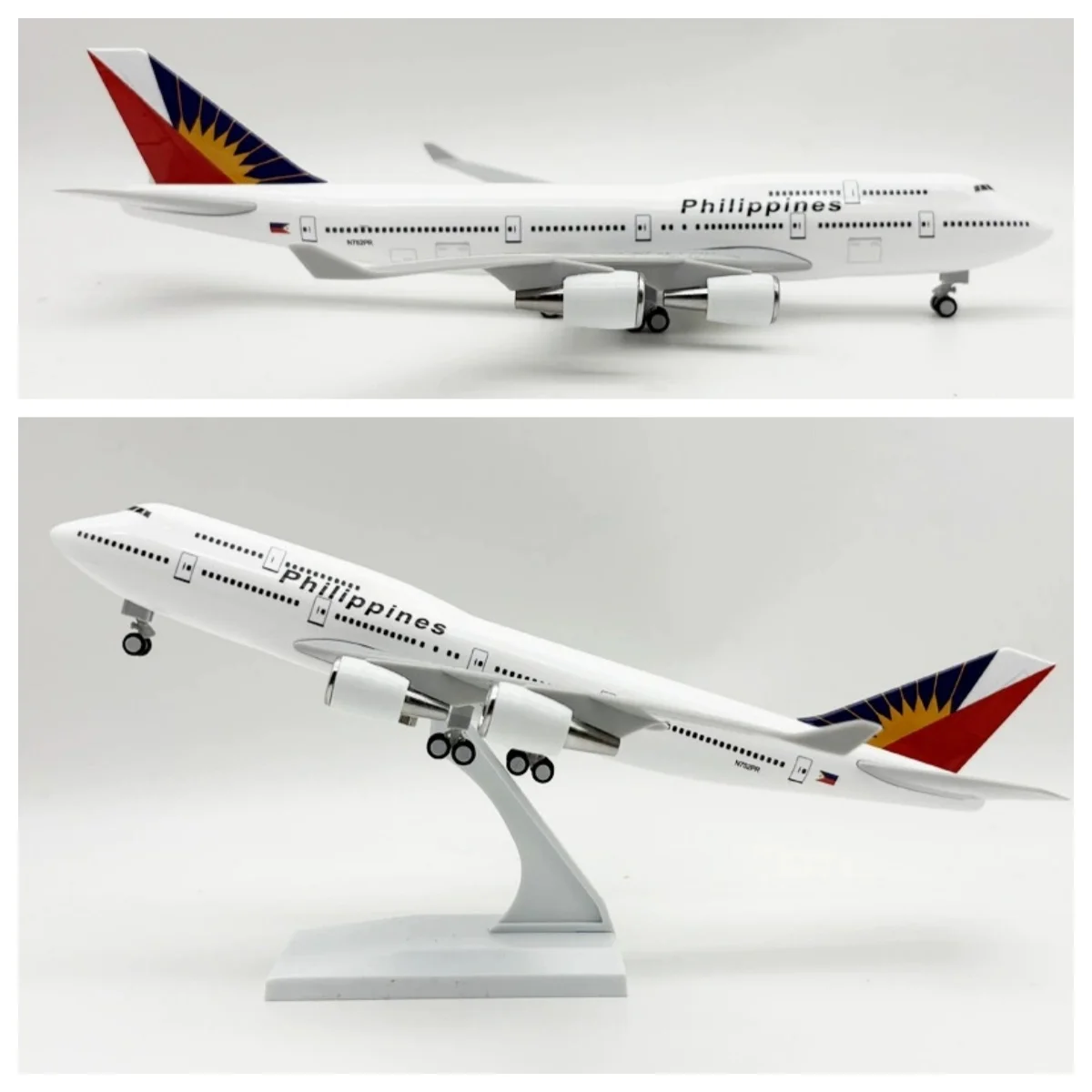 

30cm Toy plane Model For Philippines B747 Diecast Resin Airplane Model Kit with Stand for Aviation Gift or Collection display