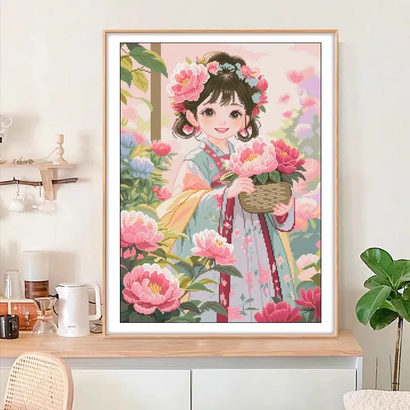 

11CT 9CT Цветы Девушка Вышивка DIY Печатные наборы Вышивка крестиком Хлопковые наборы для рукоделия Ремесла с иглами