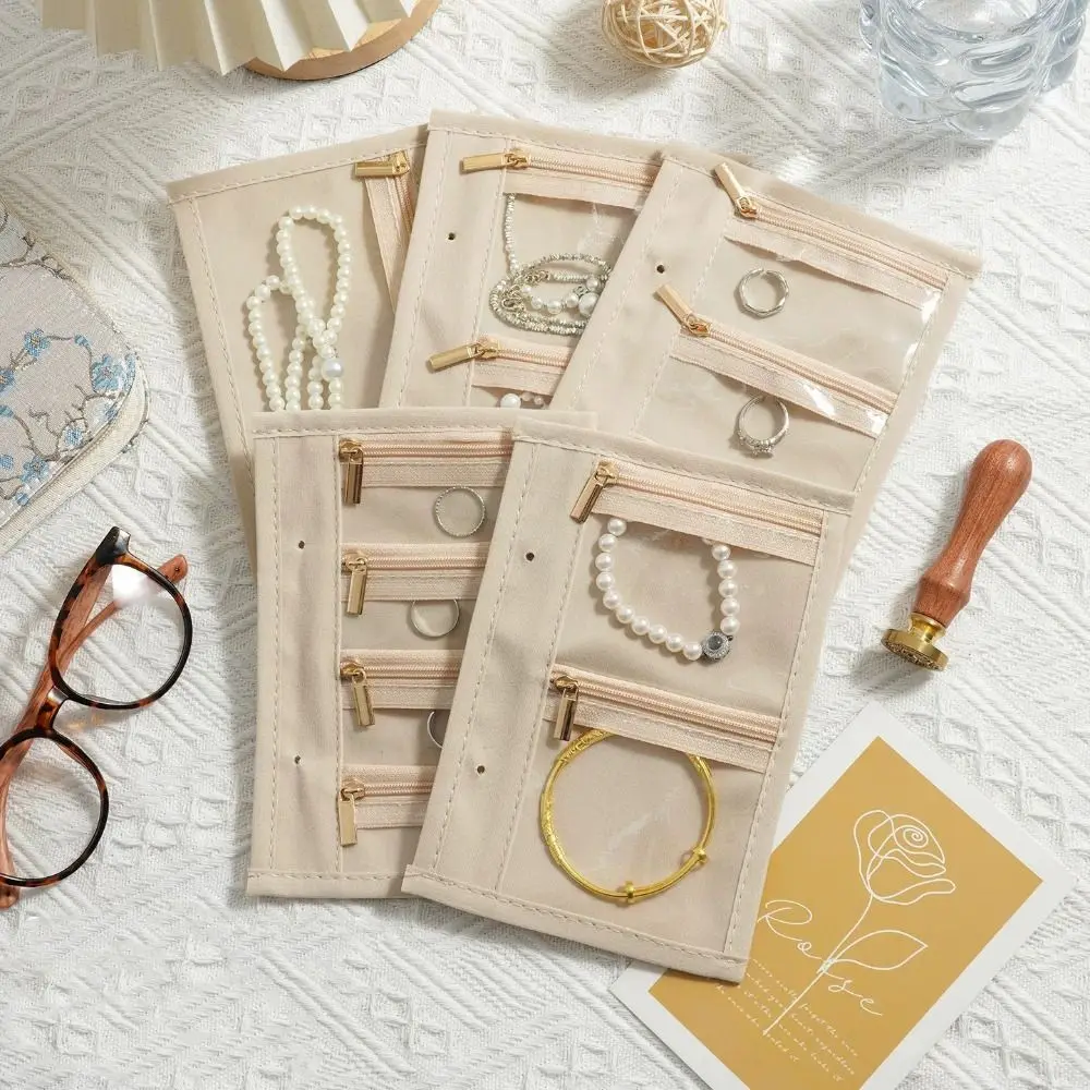 Earrings Necklace Velvet Jewelry Packing Bag Bracelet Rings Transparent Jewelry Display Holder Multi-pockets Zipper