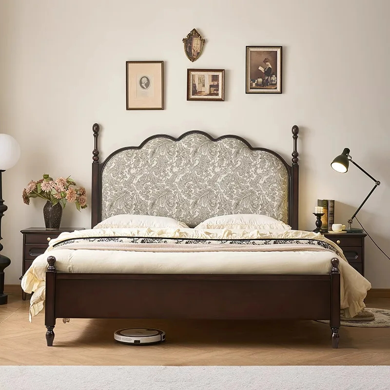 Roman upholstery bed double solid wood French