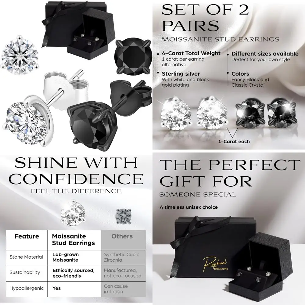 

Moissanite Earrings Set, 14K Gold-Plated Sterling Silver, D Color VVS1 Clarity, Two Pairs, Luxury Collection