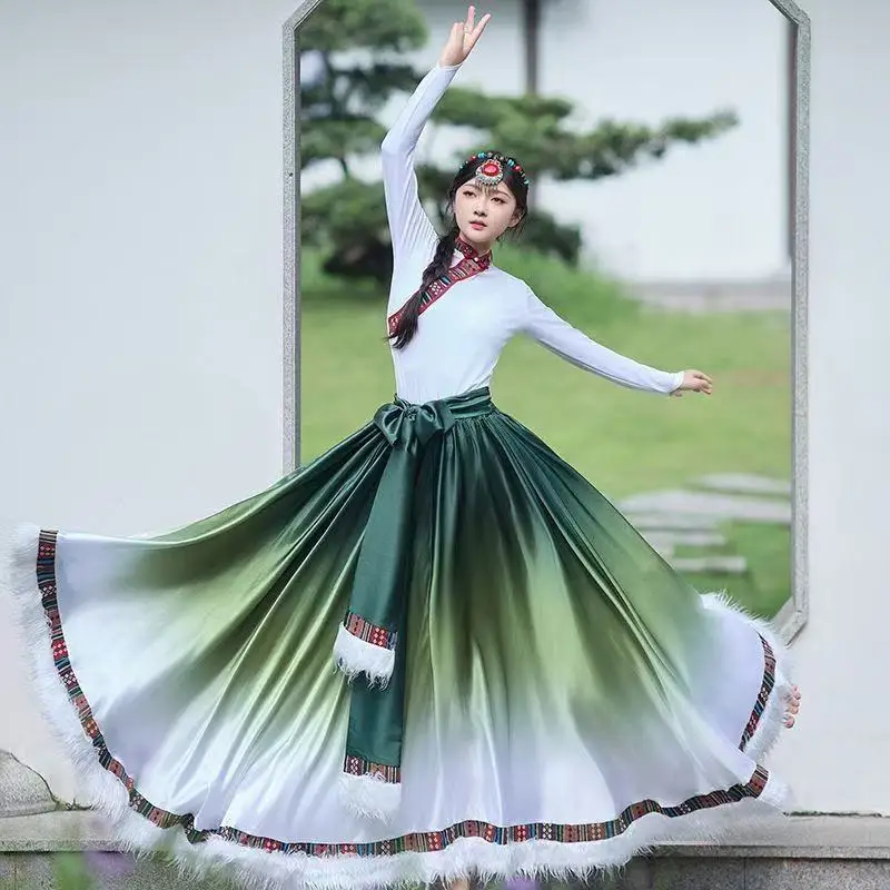 Classic Tibetan Dance Costume Ethnic Minority Flying Goddess Skirt Halloween Christmas Carnival Stage Performance Large Hem Suit