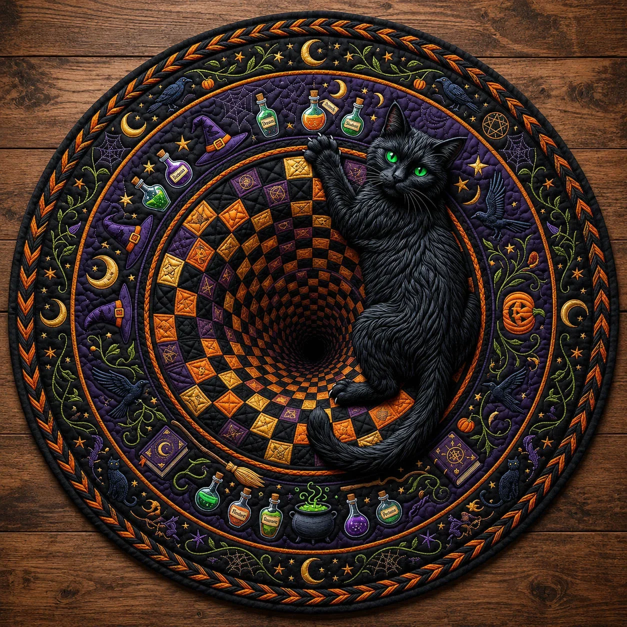 Round Area Rug Flannel Witchcraft Moon Phase 3D Illusion Vortex Floor Mat Living Room Bedroom Gothic Home Decor Circle Carpet