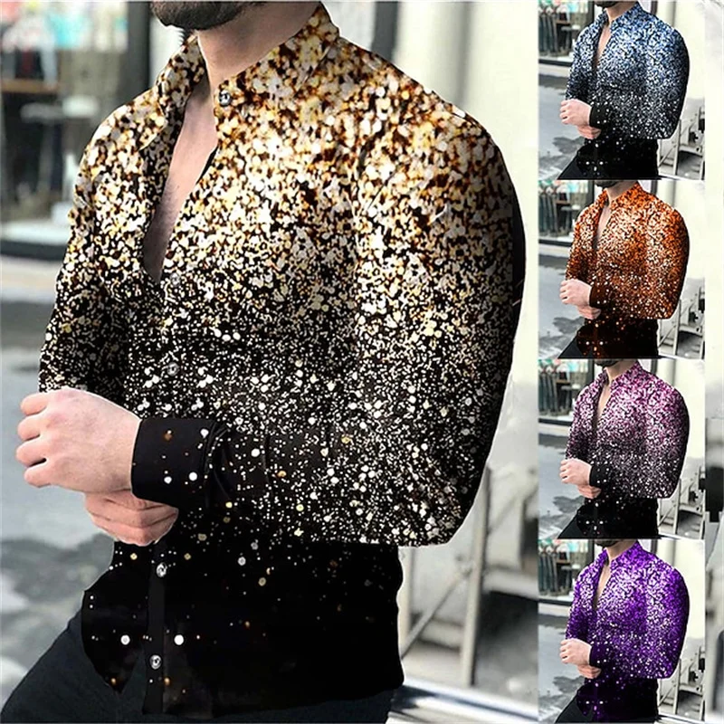 Golden 5-color shirt fashion lapel long sleeve men\'s shirt simple casual men\'s street dance shirt T-shirt new 6XL party shirt