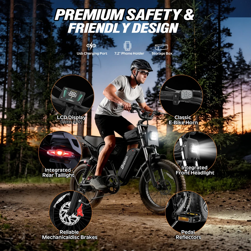 Bopzin C22PRO Peak Motor 2000W Off-Road Electric Bike for Adults Battery 48V 20Ah 20"x4.0" Certified E Dirt Bike Fat Tire image 4