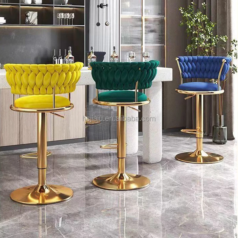 

Bar Chair Nordic Counter Furniture Metal Velvet Swivel Leather High Gold Modern Luxury Kitchen Stool Bar Chairs for Bar Table