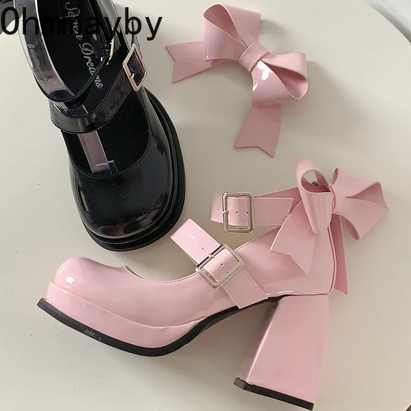 Platform High Heel Women Mary Jane Shoes Fashion Shallow Butterfly-knot Autumn Ladies Dancing Party Prom Pumps