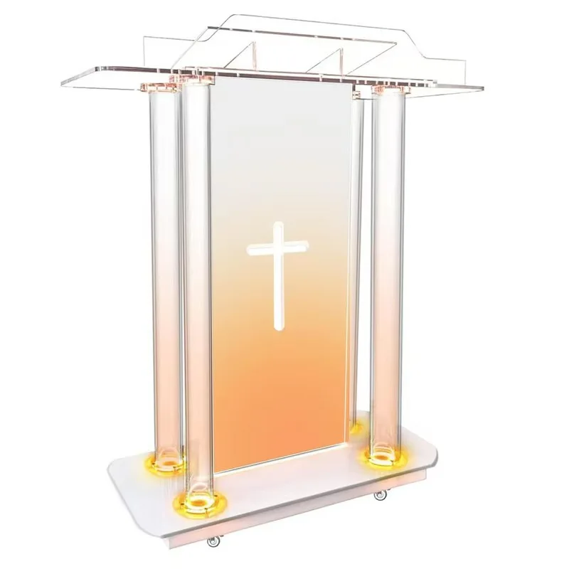 Transparent LED light Acrylic podium Conference with wheels Presiding table Simple church Wedding master speaking table