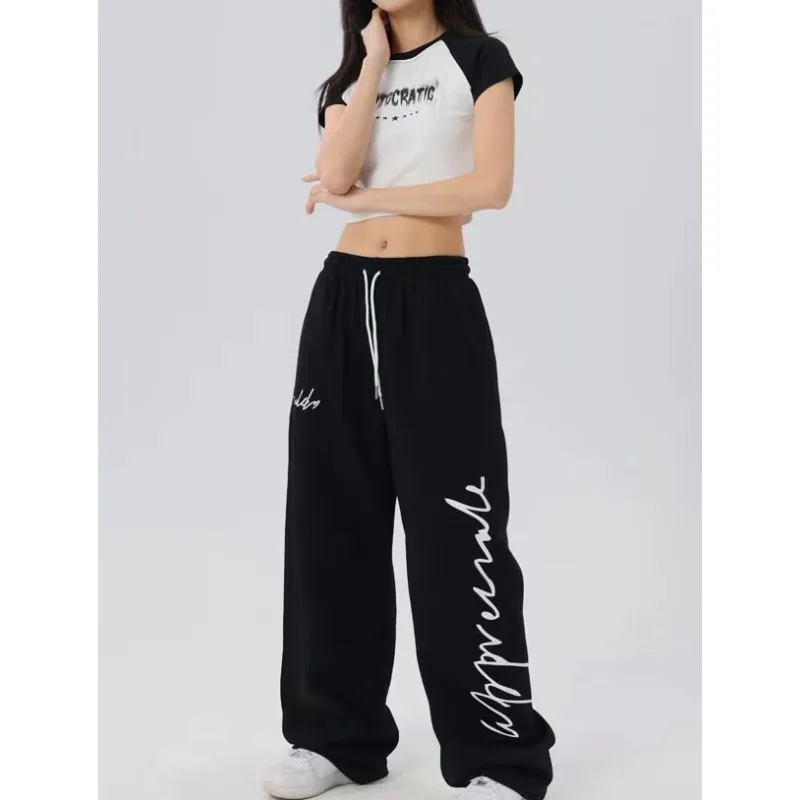 High Waist All-match Casual Pants for Women American Vintage Hip-hop Long Trousers Fashion Drawstring Design Y2K Pants