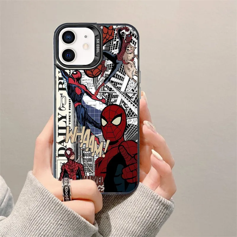 مثيرة للاهتمام على شكل قلب الرجل العنكبوت جراب هاتف آيفون XS XR X 16 15 14 13 12 11 برو ماكس ميني 7 8 زائد الكرتون Y2K الغلاف الصلب #3