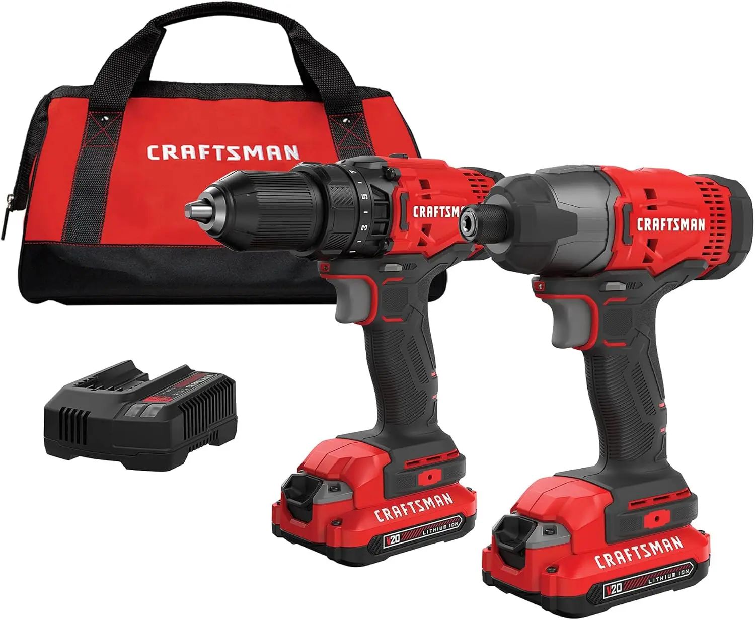 

20V Cordless Drill and Impact Driver Set with 2 Batteries, Charger, LED Light, Bits, and Storage Bag
