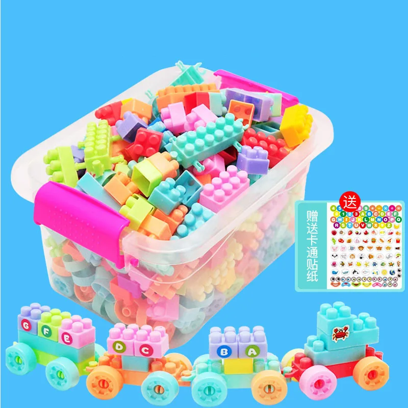 108/256Pcs Building Blocks with Cartoon Stickers Children Small Particle Assembly Toy Creative Educational Toys Gift for Kid Boy