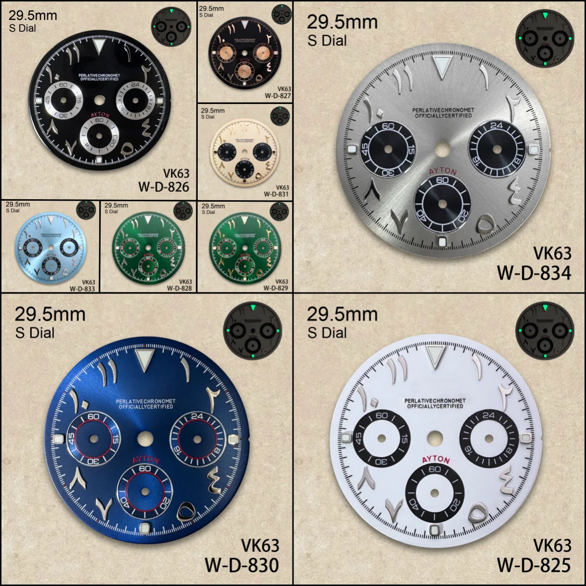 29.5mm Panda Arab S DTN Dial Fit VK63 Movement Green Luminous High-Quality Enamel Dial Watch Modification Accessories