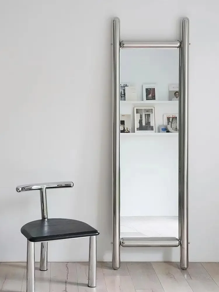 Nordic Style Floor Mirror Stainless Steel Frame HD Full Body Mirror Creative Can be Customized Xxplosion-Proof HD Glass Mirror