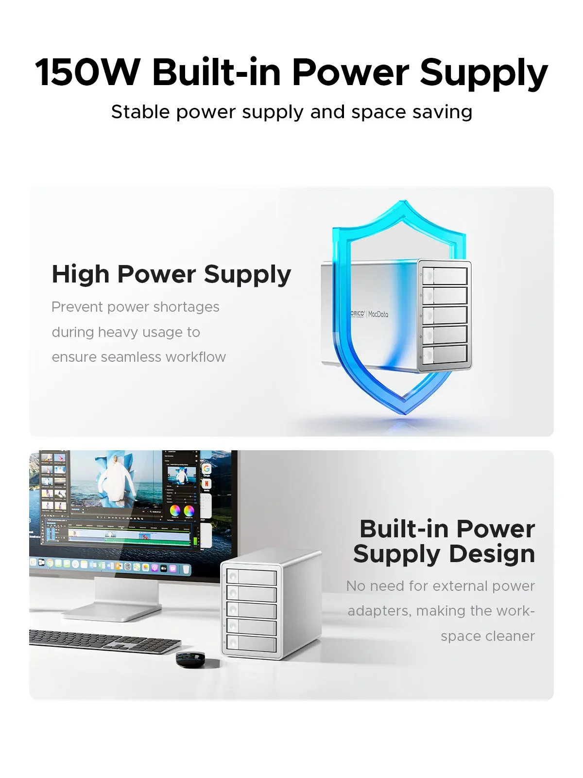 ORICO-Daisy Chain Typ-C 10 Gbit/s HDD-Dockingstation unterstützt RAID 150 W Leistung für Apple Device 5Bay DAS Studio Series 3,5 Zoll – Detail 11