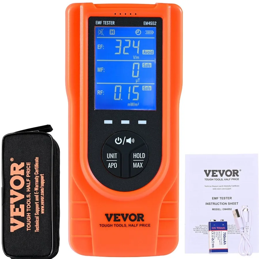 

3in1 EMF Meter 5Hz 3.5GHz Handheld Rechargeable Electromagnetic Field Radiation Detector Digital LCD EMF Tester for EF MF RF H
