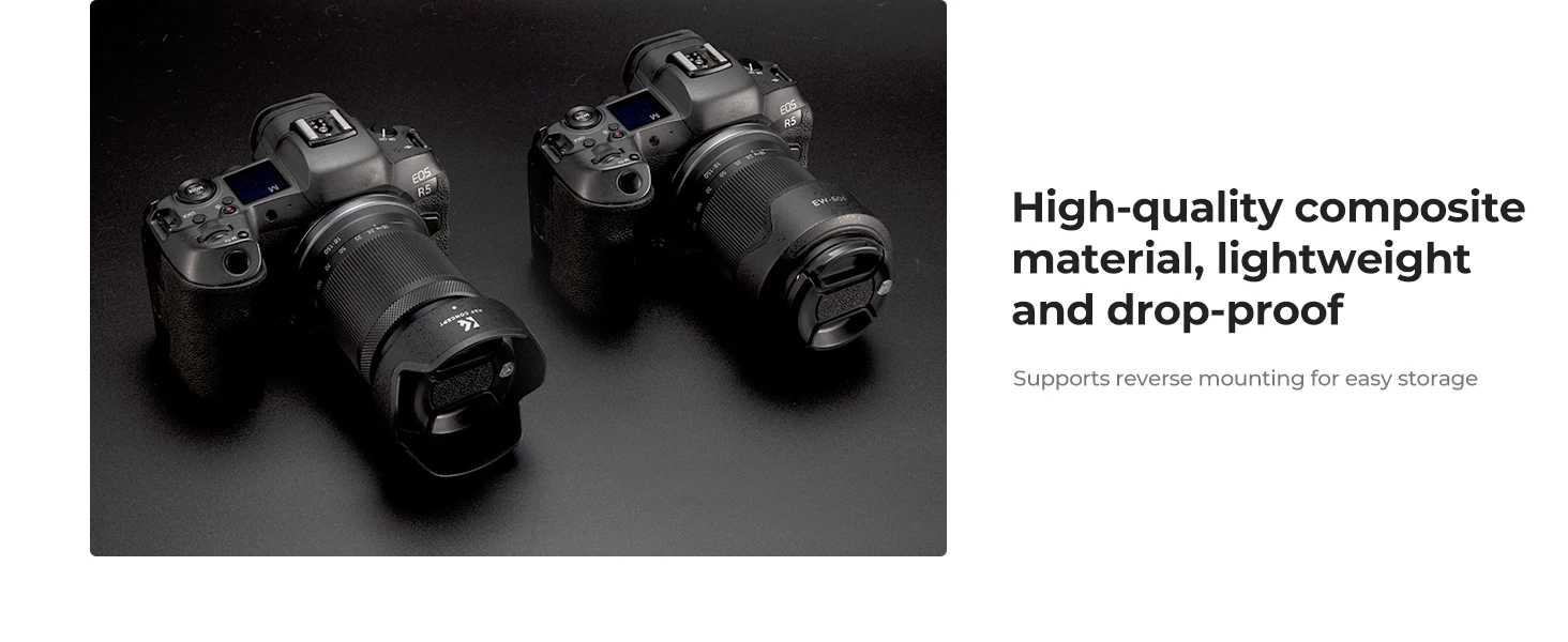 K&F CONCEPT Gegenlichtblende für Canon Objektiv Reversibel Schnappverschluss Kamera Objektivblende Ersatz für ET74B EW60F EW65C Bajonett Schwarz – Detail 4