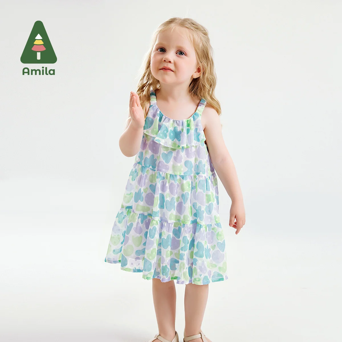 Amila Baby Girl Dress 2024 Summer New Flowery Yarn Floral Lovely Sweet Holiday Pastoral Style Dresses Kids Clothes 0-6Y