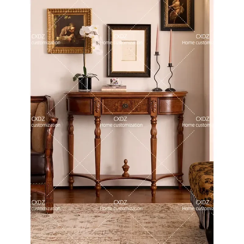 American Retro Solid Wood Entryway Cabinet Living Room Storage Console Wall Partition Aisle Shelf Home Decor Furniture