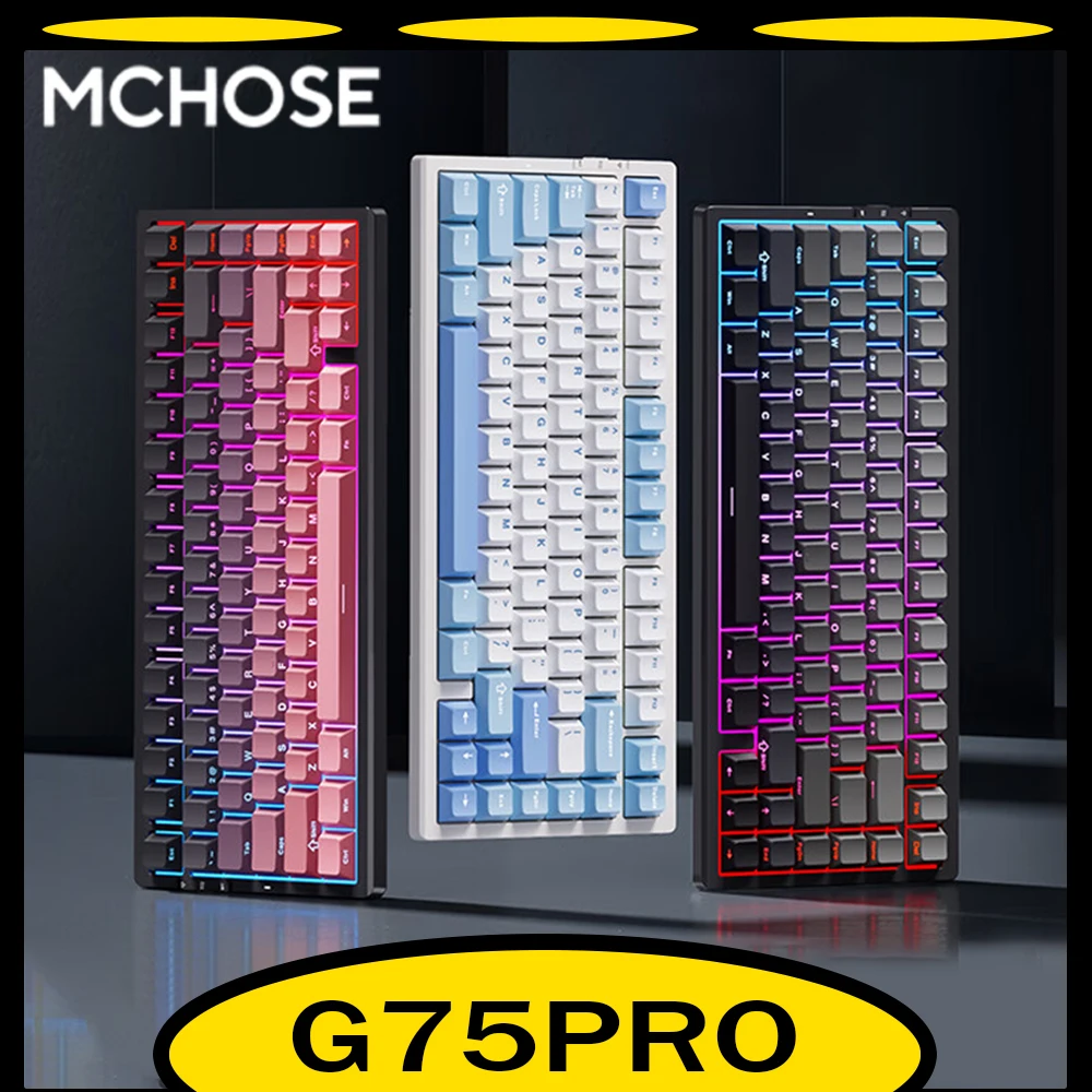 

Механическая клавиатура MCHOSE G75Pro, 3 режима, RGB, киберспортивная клавиатура, горячая замена, 75% раскладка, аксессуары для офисных игровых компьютеров, подарки