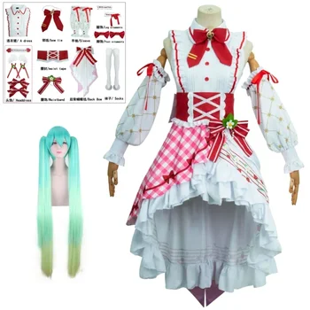 Miku cosplay morango miku 15th aniversário cosplay traje peruca adorável lolita vestido feminino uniforme de halloween festa fantasia vestido