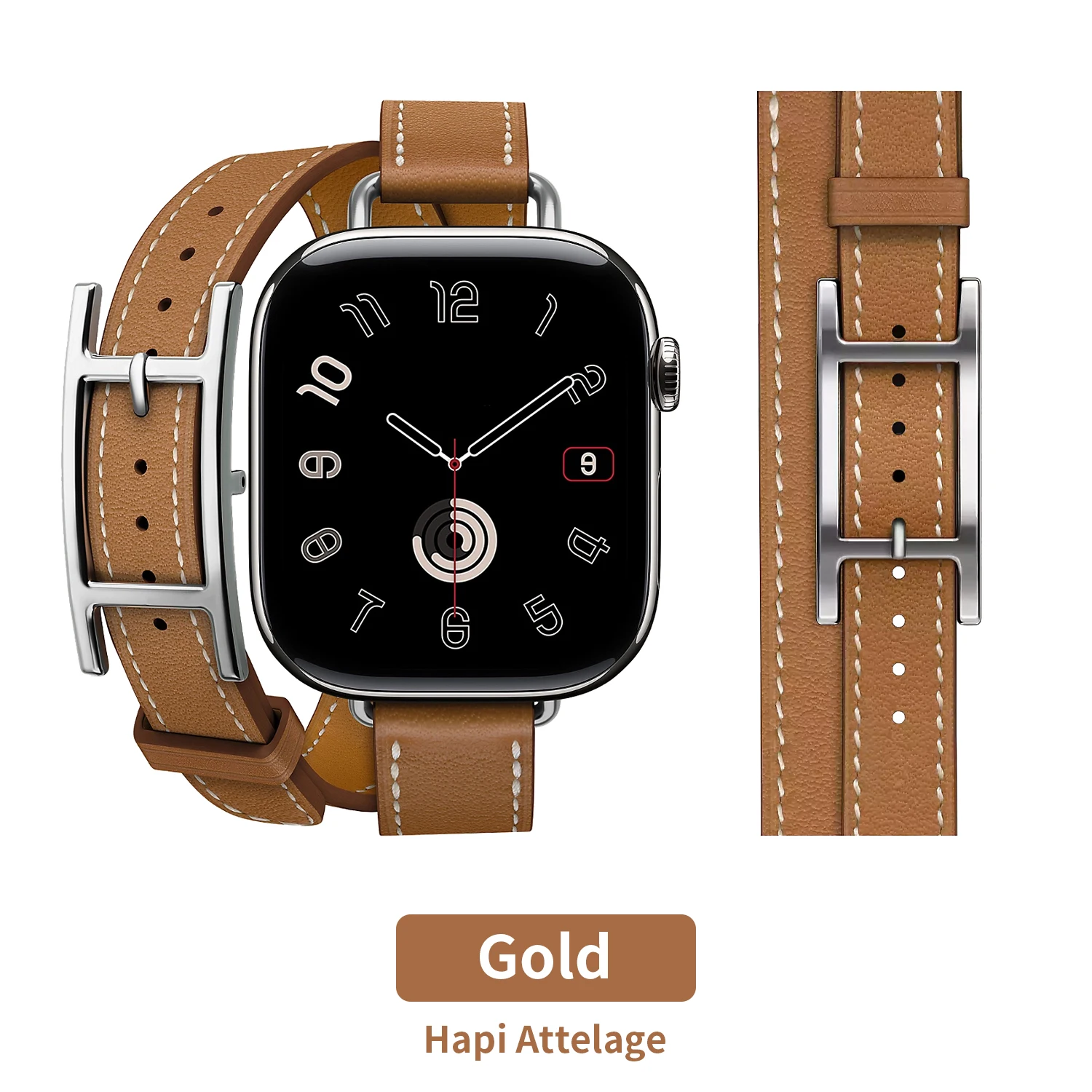 2025 New High Quality Soft Double Tour Cowhide Leather Strap for Iwatch Ultra 2 Apple Watch Logo 10 9 8 7 6 Se 5 46MM 45MM 49MM