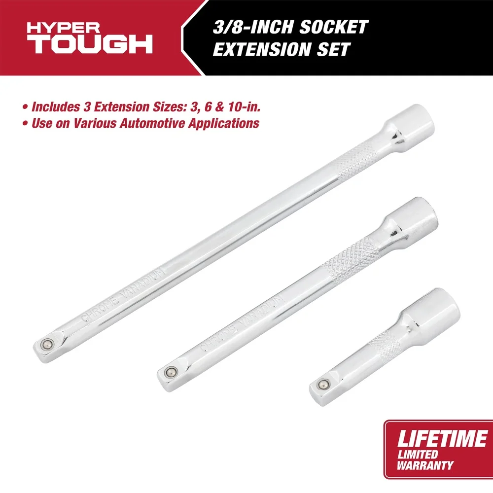 Jeu d'extension de douilles de 3/8 pouces, 3 pièces, Construction en acier résistant à la Corrosion, poignée moletée, facile à utiliser, outil de retrait de bille, serrage