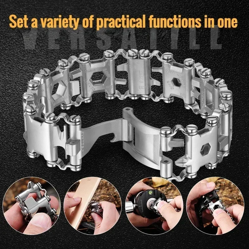 Tool Bracelet 29 in 1 Multitools Stainless Steel Men Outdoor Equipment Tools Kit Survival Bracelet Strap Accessories Wearable