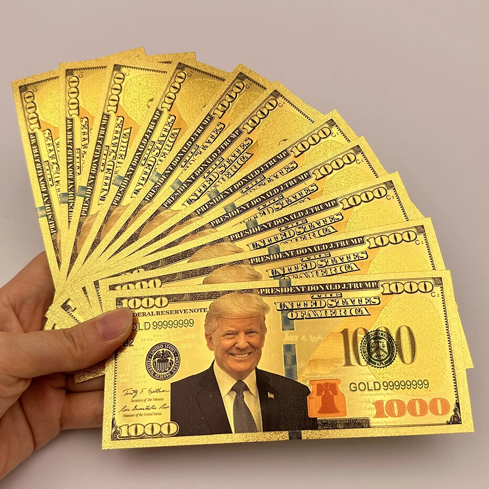 10PCS Golden 2024 Trump US President 1000 Dollars Bills Banknotes Fun Creative Notes Money Wall Decoration