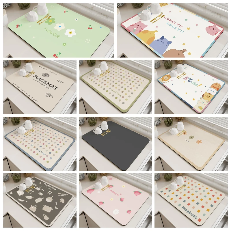 Natural Fresh Style Diatomite Drying Mat Super Absorbent Countertop Pad for Kitchen Sink Dish Drying Coffee Machine Simple Decor