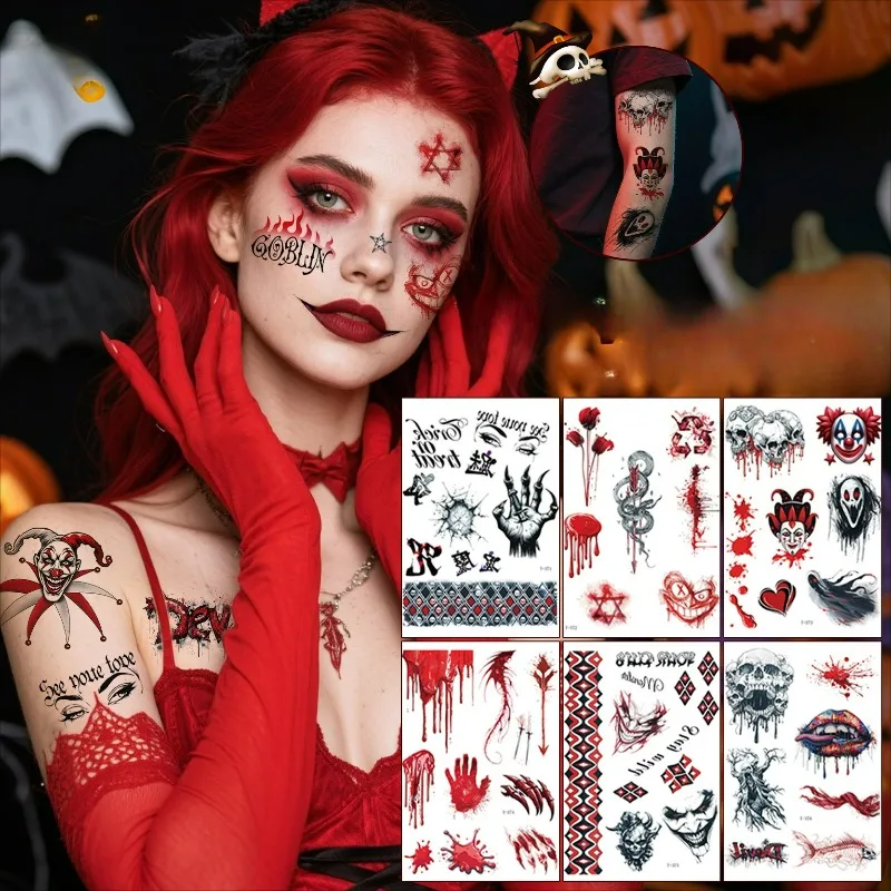 10Pcs Halloween Grimace Clown Tattoo Sticker Holiday Costume Party Party Face Tattoo Sticker