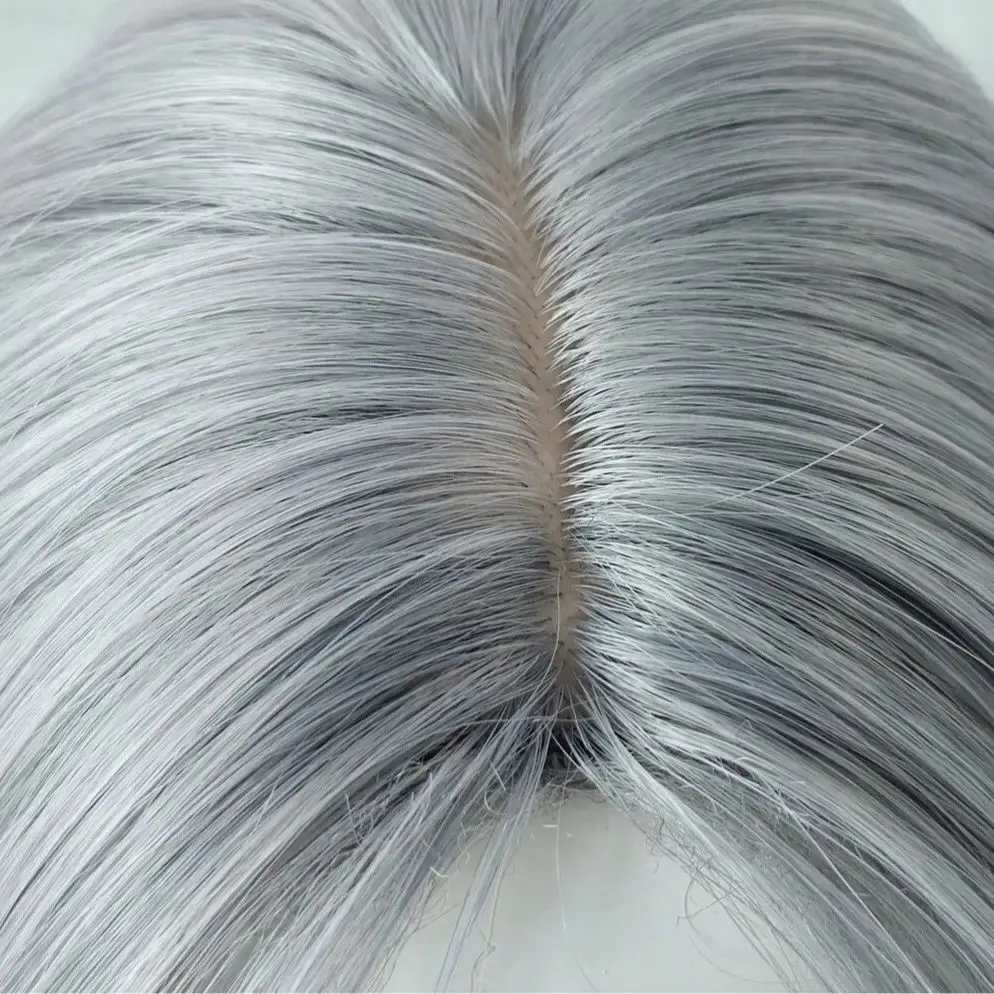 Mullet Head Wig Synthetic Grey Blue Short Straight Anime Cosplay Wig Middle Part Fluffy Women and Men Wig for Lolita Daily Party
